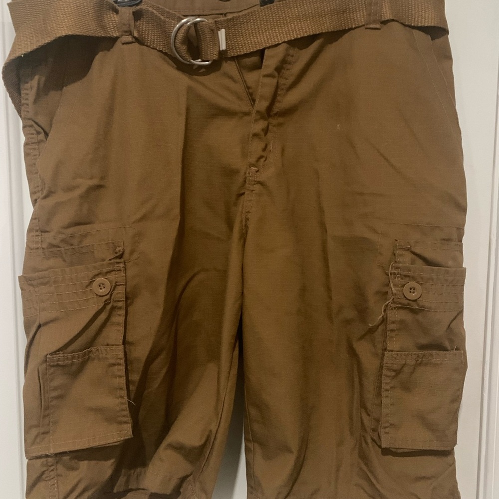 Brown Blue Gear Cargo Shorts with Belt